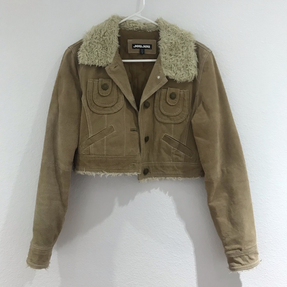 Cropped fur leather suede jacket